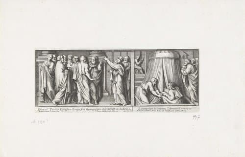 Paulus discussieert in de synagoge en de ingang van de tabernakel by Pietro Sante Bartoli