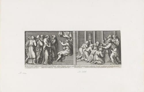 Paulus voor Festus en Paulus doopt de Korintiërs by Pietro Sante Bartoli