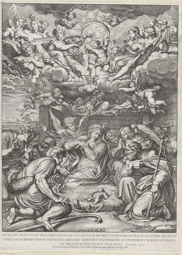Aanbidding door de herders by Pietro Sante Bartoli