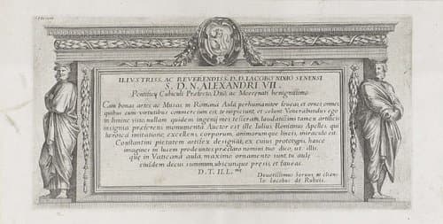 Titelprent met twee mannelijke kariatiden by Pietro Sante Bartoli