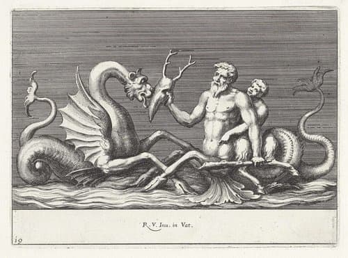 Triton houdt een schedel voor een zeemonster by Pietro Sante Bartoli