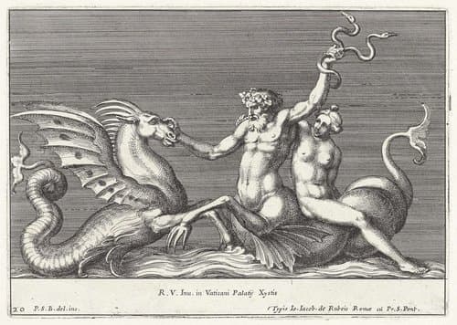 Triton in gevecht met een zeemonster by Pietro Sante Bartoli