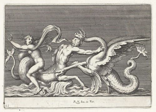 Triton in gevecht met een zeemonster by Pietro Sante Bartoli