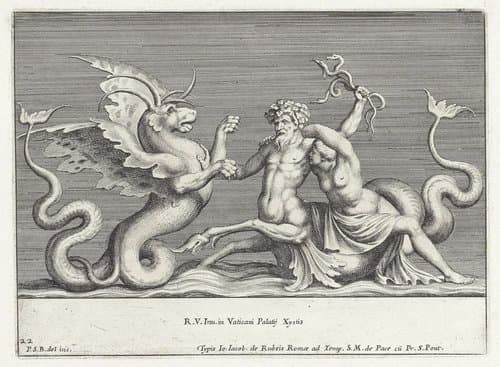 Triton in gevecht met een zeemonster by Pietro Sante Bartoli