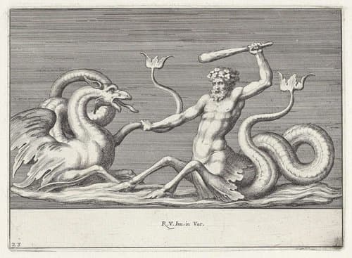 Triton in gevecht met een zeemonster by Pietro Sante Bartoli