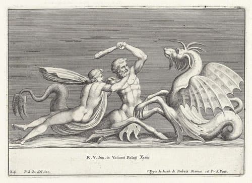 Triton in gevecht met een zeemonster by Pietro Sante Bartoli