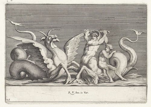 Triton in gevecht met een zeemonster by Pietro Sante Bartoli