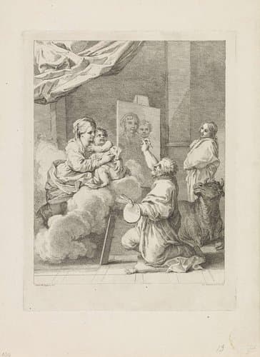 De heilige Lucas schildert Maria met kind by Francesco Bartolozzi