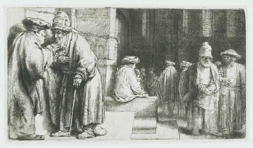 Joden in de synagoge by Rembrandt van Rijn