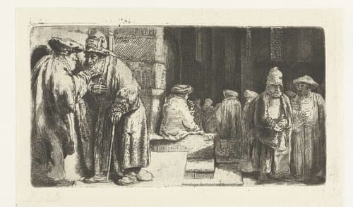 Jews in the synagogue by Rembrandt van Rijn