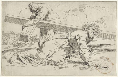 Christus bezwijkt onder het gewicht van het kruis by Simone Cantarini