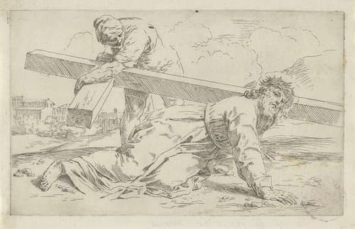 Christus bezwijkt onder het gewicht van het kruis by Simone Cantarini
