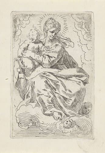 Maria met Kind op wolk by Simone Cantarini
