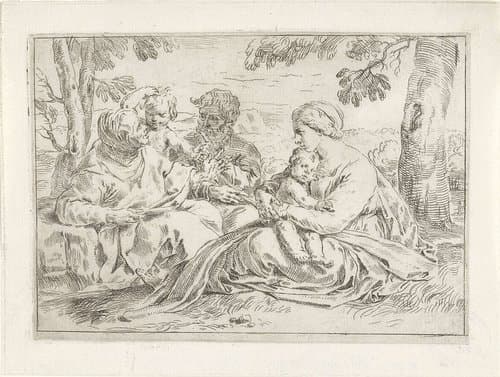 Heilige Familie met Elisabet en de jonge Johannes de Doper by Simone Cantarini