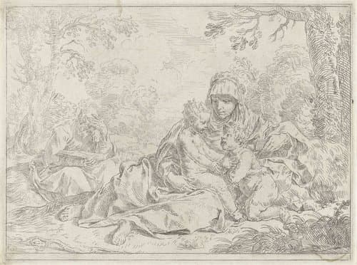 Heilige Familie met de jonge Johannes de Doper by Simone Cantarini