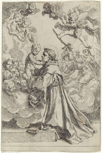 Heilige Antonius van Padua aanbidt het Christuskind by Simone Cantarini