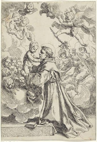 Heilige Antonius van Padua aanbidt het Christuskind by Simone Cantarini