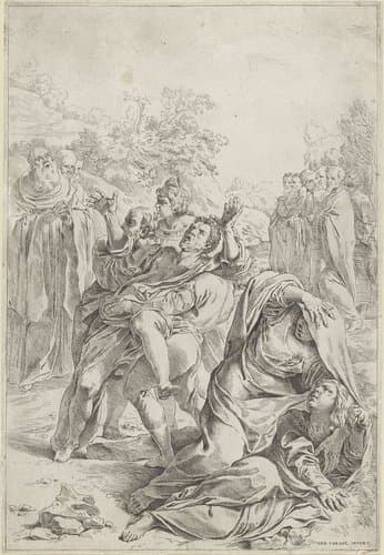 Heilige Benedictus drijft een demon uit by Simone Cantarini