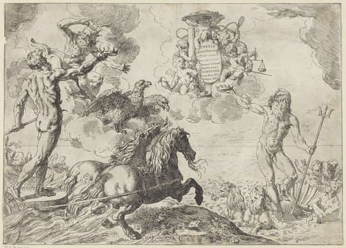 Thesis Jupiter, Neptunus et Pluto coronas suas offerunt armis by Simone Cantarini