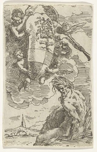 Allegorie op de Foglia rivier met wapen van Pesaro by Simone Cantarini