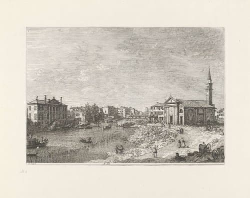 Gezicht op Dolo by Canaletto