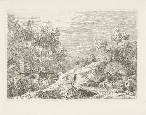 Berglandschap met vijf bruggen by Canaletto