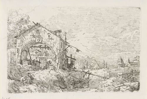 Landschap met vrouw bij put by Canaletto