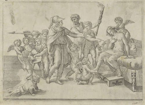 Bruiloft van Alexander en Roxana by Giovanni Jacopo Caraglio