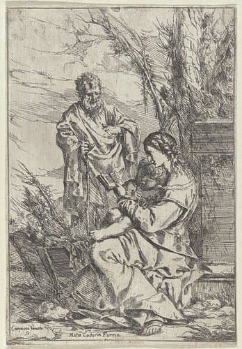 Heilige Familie met Maria lezend by Giulio Carpioni (I)