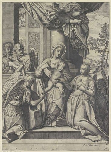 Mystieke huwelijk van de heilige Catharina by Agostino Carracci
