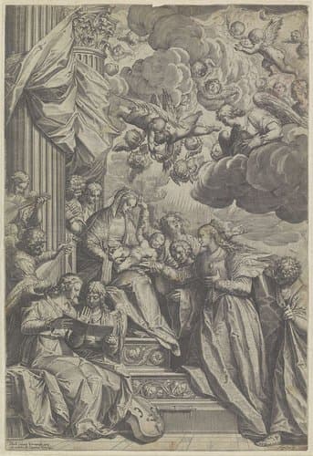 Mystieke huwelijk van de heilige Catharina by Agostino Carracci