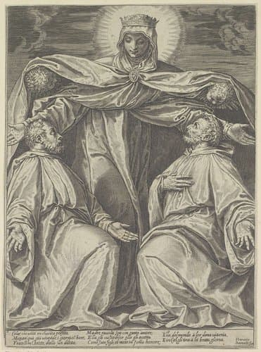 Maria beschermt leden van een broederschap by Agostino Carracci