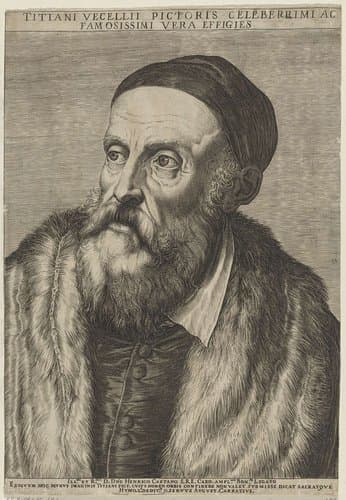Portret van schilder Titiaan by Agostino Carracci