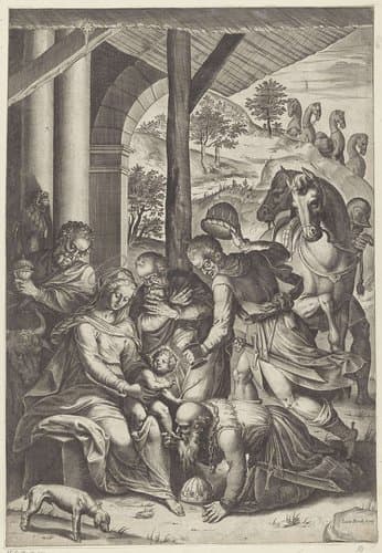 Aanbidding door de koningen by Agostino Carracci