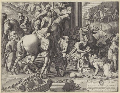 Aanbidding door de koningen (deel linksonder) by Agostino Carracci