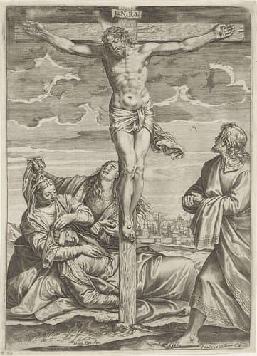 Kruisiging van Christus by Agostino Carracci
