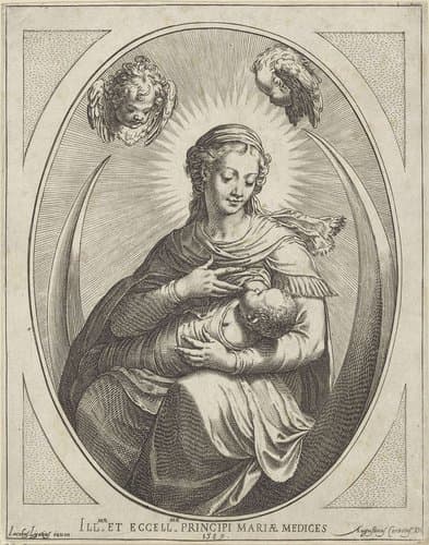 Maria met Kind op maansikkel by Agostino Carracci
