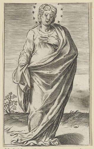 Maria met een krans van sterren by Agostino Carracci