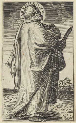 Apostel Bartolomeüs met een mes by Agostino Carracci