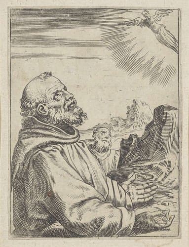 De heilige Franciscus ontvangt de stigmata by Agostino Carracci