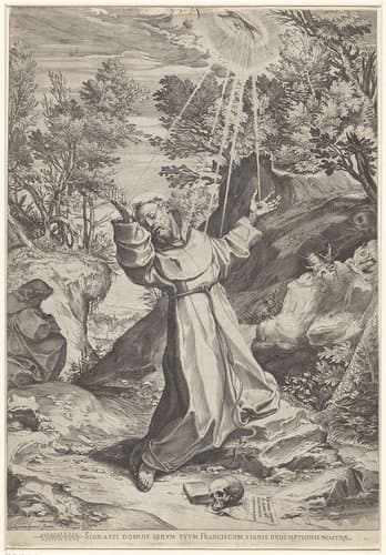 De heilige Franciscus ontvangt de stigmata by Agostino Carracci