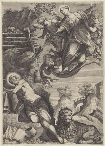 Maria verschijnt aan de heilige Hieronymus by Agostino Carracci