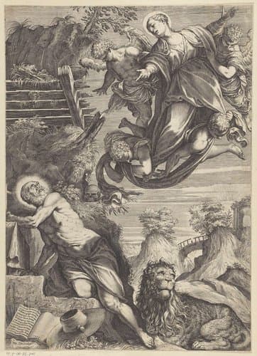 Maria verschijnt aan de heilige Hieronymus by Agostino Carracci