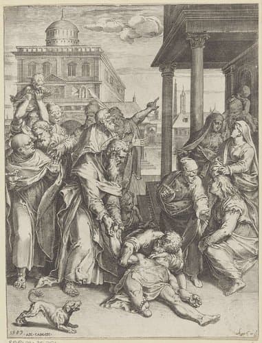 Paulus wekt Patroclus tot leven by Agostino Carracci