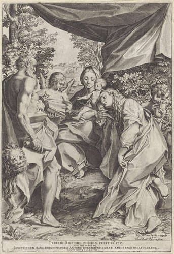 Maria met Kind en de heilige Hieronymus en Maria Magdalena by Agostino Carracci