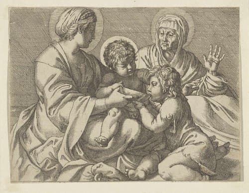 Maria met het Christuskind, de jonge Johannes de Doper en Elisabet by anonymous