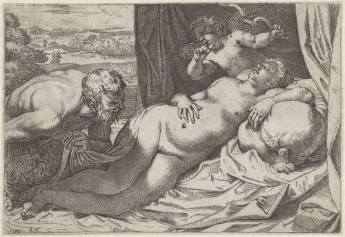 Venus en een sater by Annibale Carracci