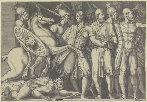 Trajanus vechtend met Daciërs by Marco Dente
