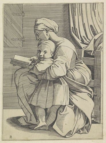Maria leert het Christuskind lezen by anonymous