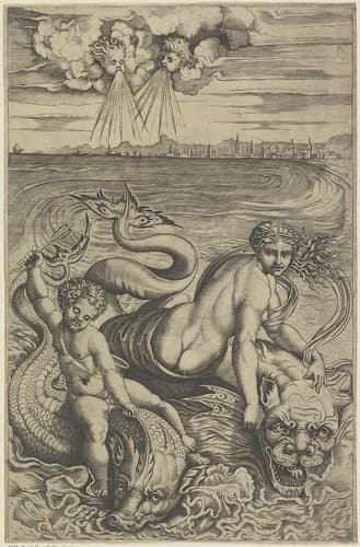 Venus en Amor op dolfijnen by anonymous